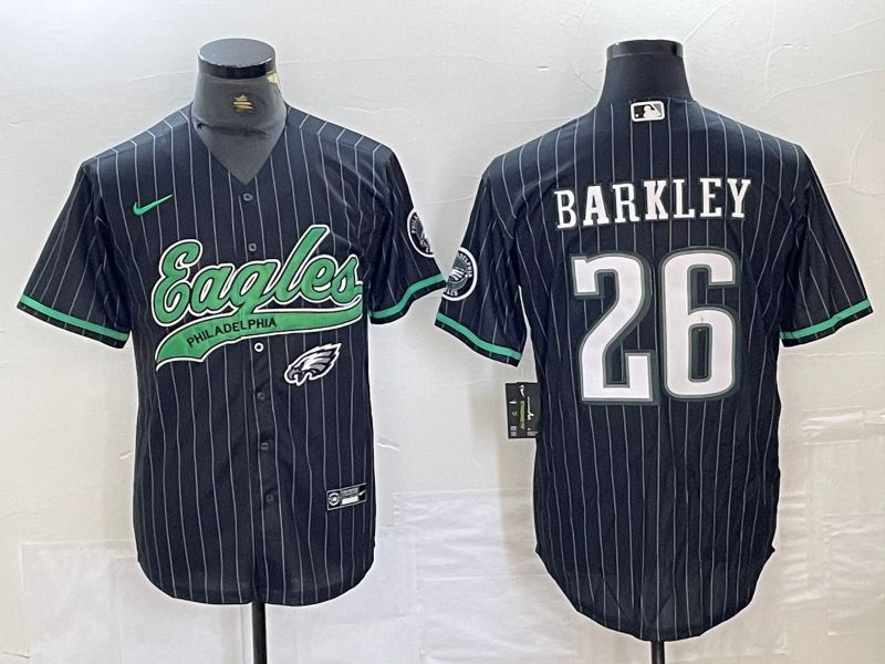 Men Philadelphia Eagles 26 Barkley Black Stripe 2024 Nike Co branded NFL Jersey style 3